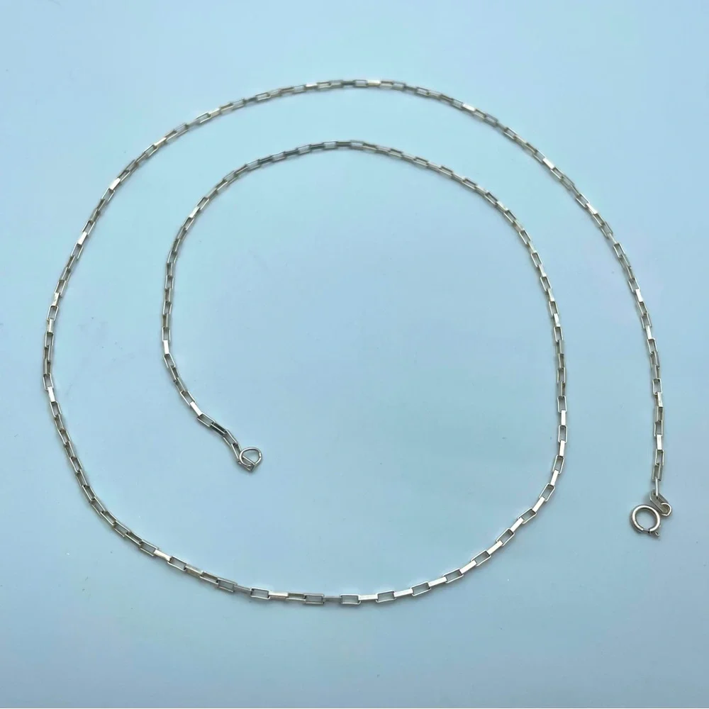 Classic 925 Sterling Silver Rectangular Paperclip Chain Necklace